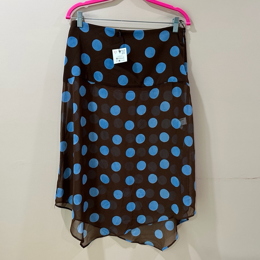 NWT Zara Polka Dot Asymmetric Semi Sheer Skirt Brown Blue Y2K 90s Womens Size M - Picture 4 of 11